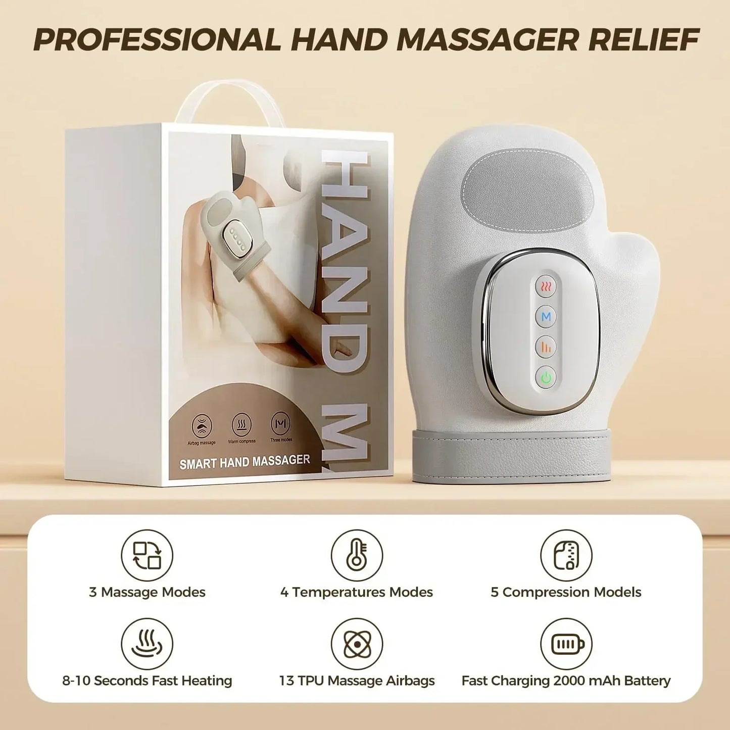 Intelligent Hot Compress Hand Massager Electric Finger Massager Air Compression Vibration Massage for Finger Palm Fatigue Relax