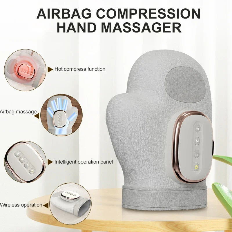 Intelligent Hot Compress Hand Massager Electric Finger Massager Air Compression Vibration Massage for Finger Palm Fatigue Relax